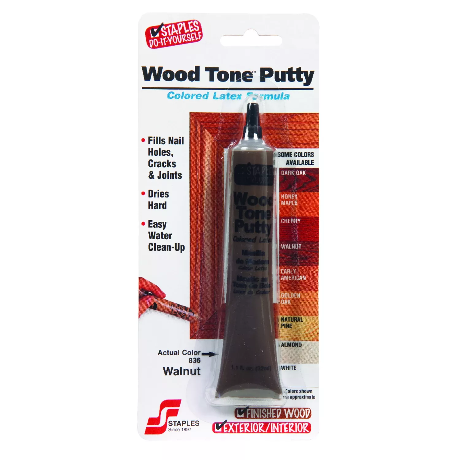 Wood Tone Walnut Colored Latex Putty 1.1 Oz - Water-based, Sandable, Indoor/outdoor