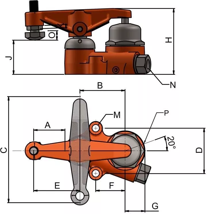 Yellow Powrlock hydraulic single port swing clamps 15kn clamping force