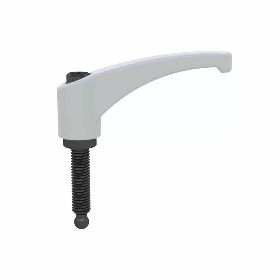 Zinc die cast clamping handle with swivel ball light grey male thread