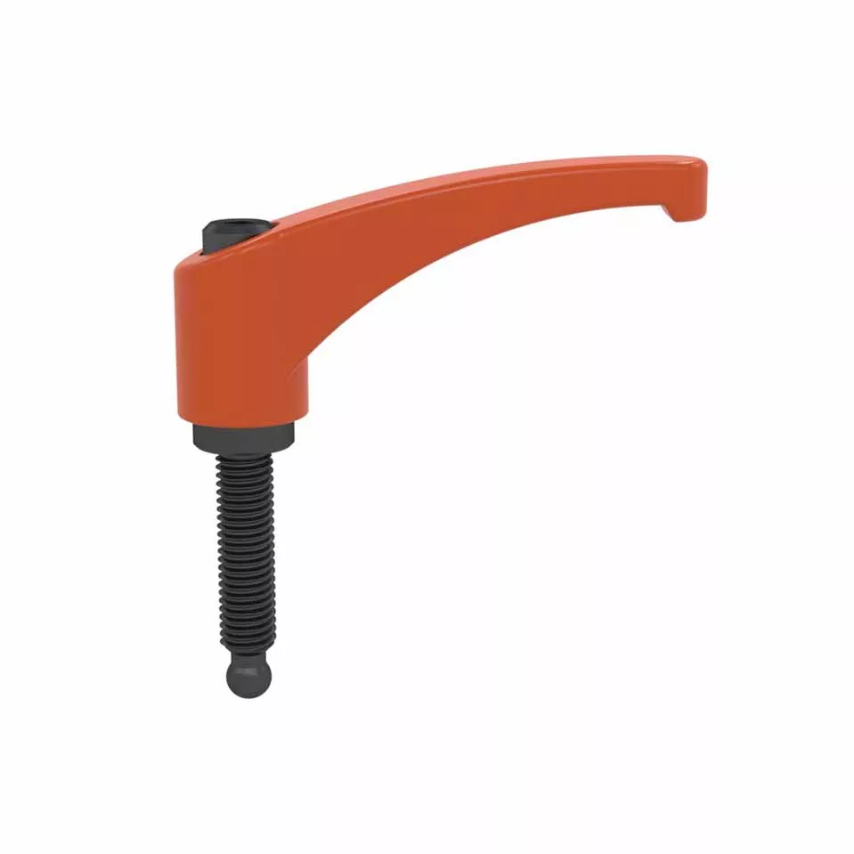 Zinc die cast clamping handle with swivel ball pure orange male thread