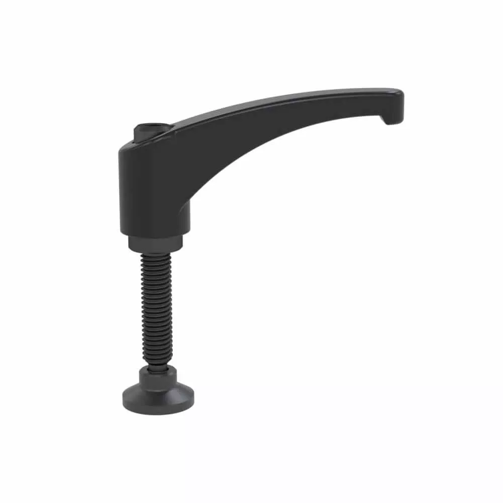 Zinc die cast clamping handle with swivel thrust pad jet black male thread