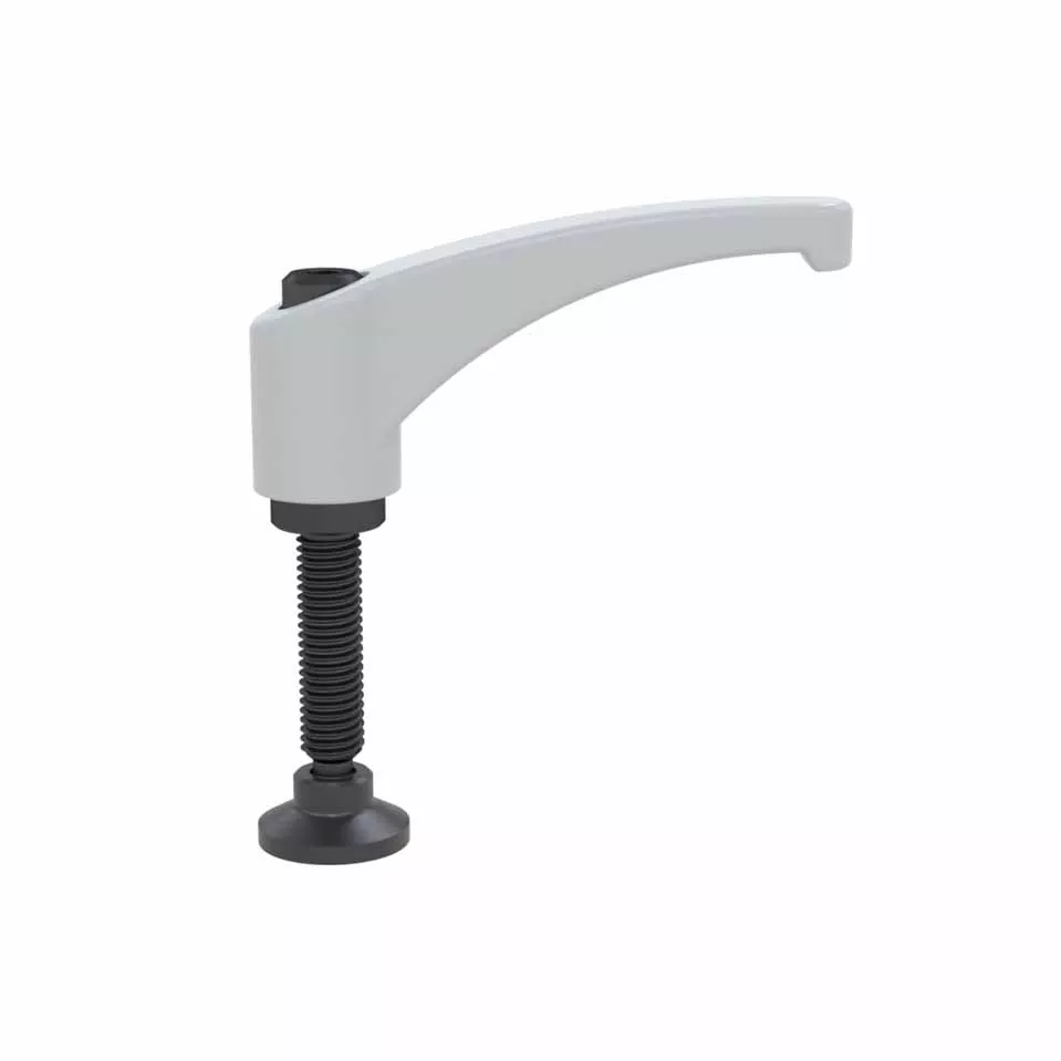 Zinc die cast clamping handle with swivel thrust pad light grey male thread