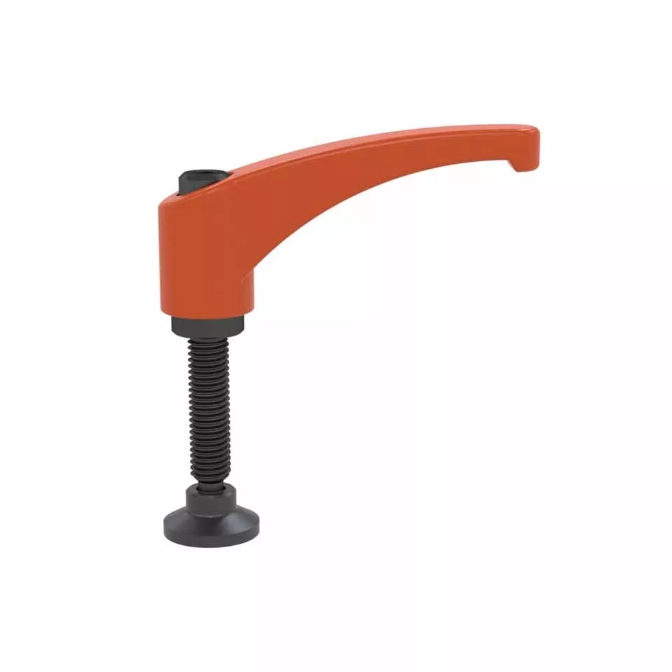 Zinc die cast clamping handle with swivel thrust pad pure orange male thread